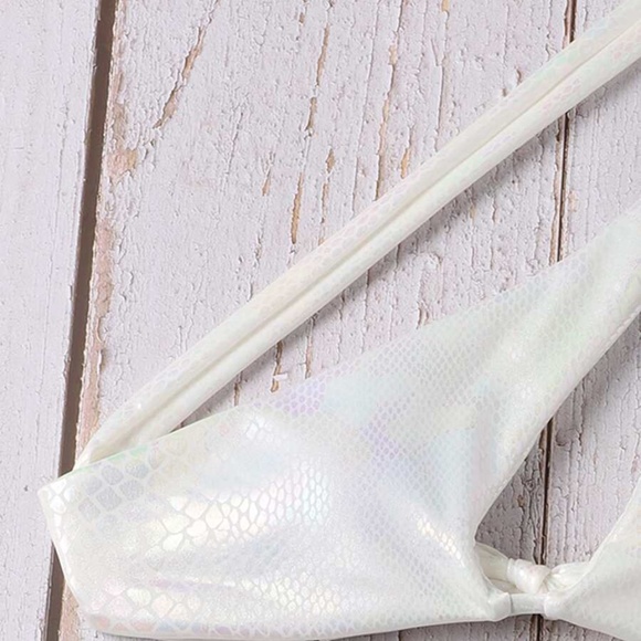 Boho Snakeskin One Shoulder Bikini Swim White - Picture 6 of 6